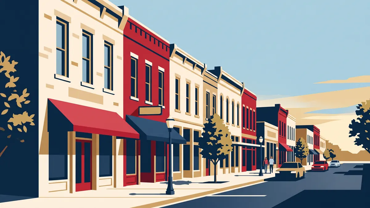 Illustration of historic Main Street in downtown Round Rock, Texas